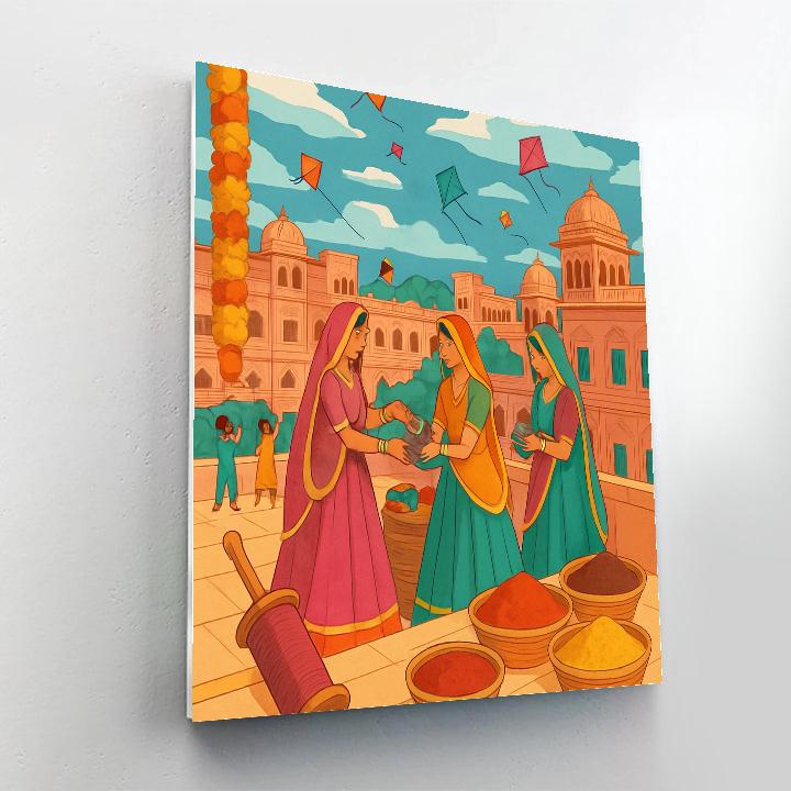 Monsoon Kite Bazaar In India painting number kit