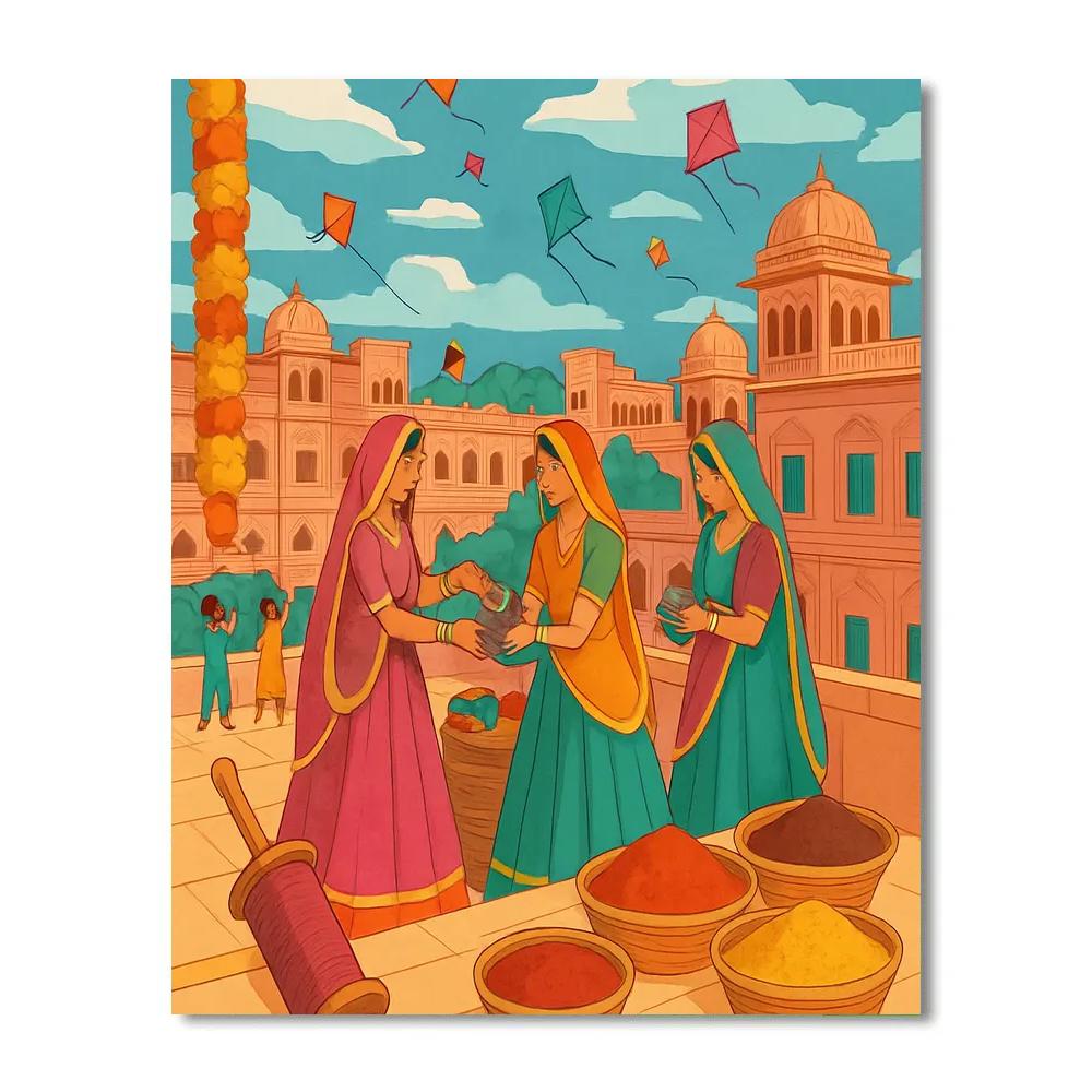 Monsoon Kite Bazaar In India painting number kit