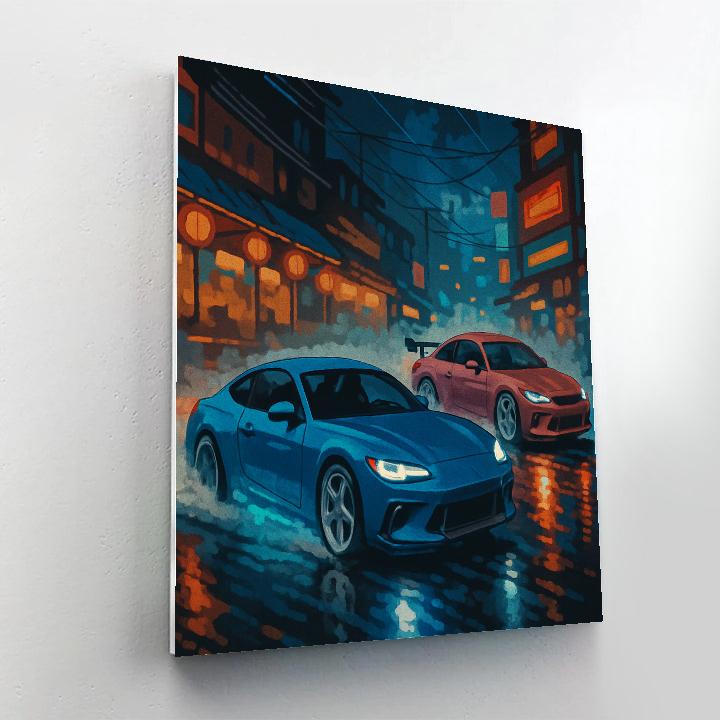 Neon Monsoon Street Race Cars paint by numbers