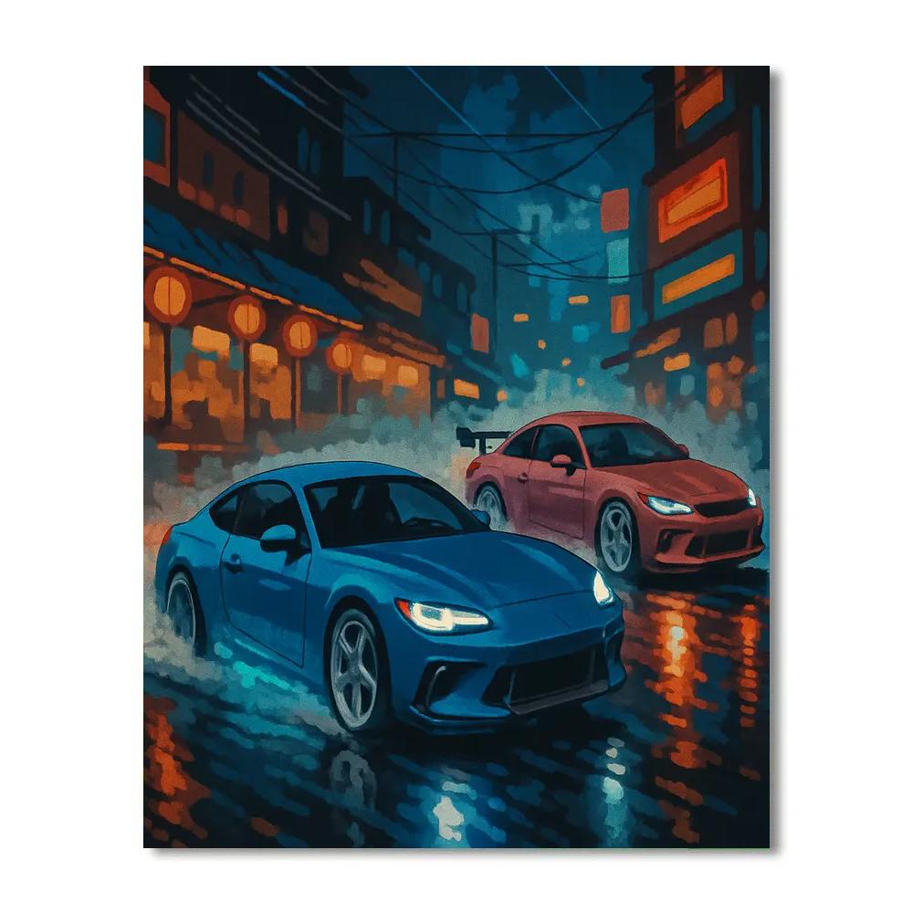Neon Monsoon Street Race Cars paint by numbers