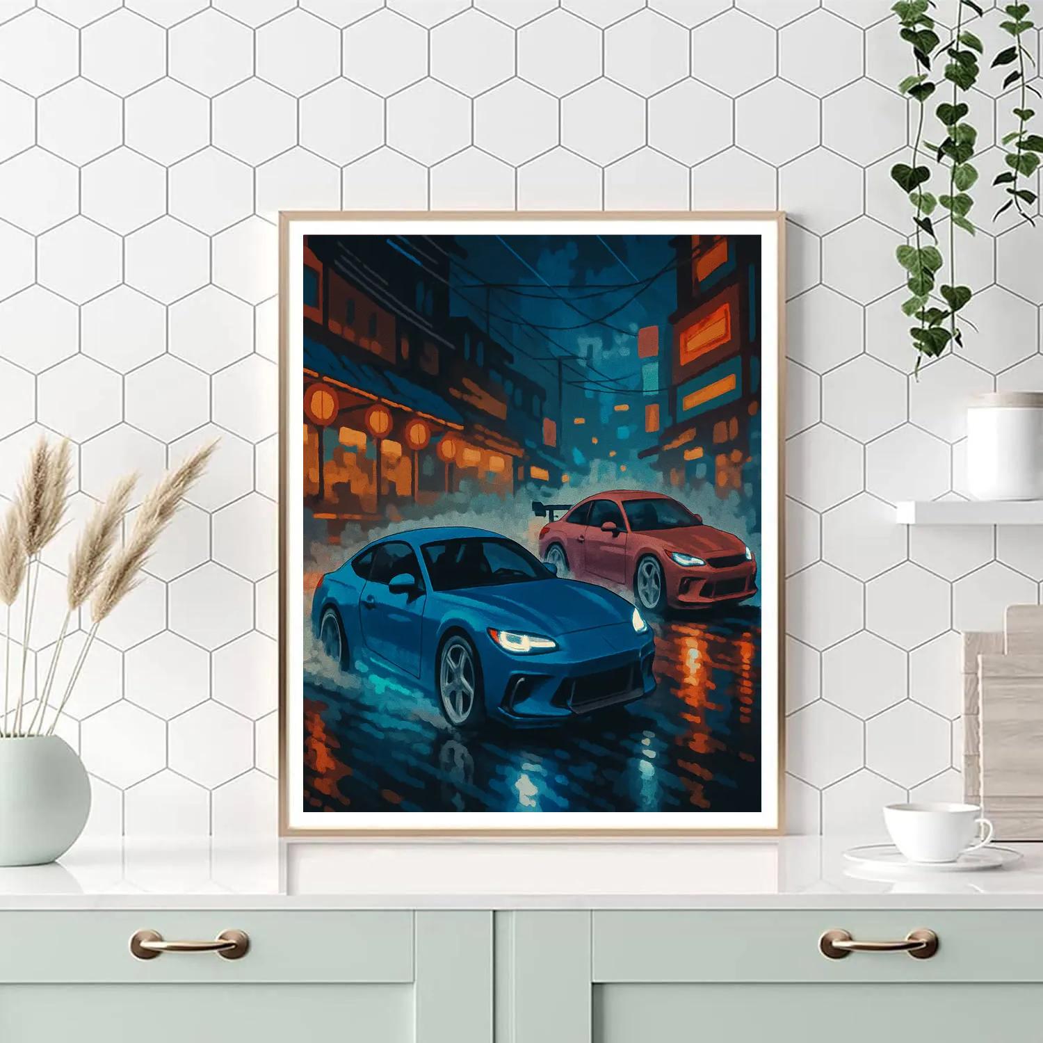 Neon Monsoon Street Race Cars paint by numbers