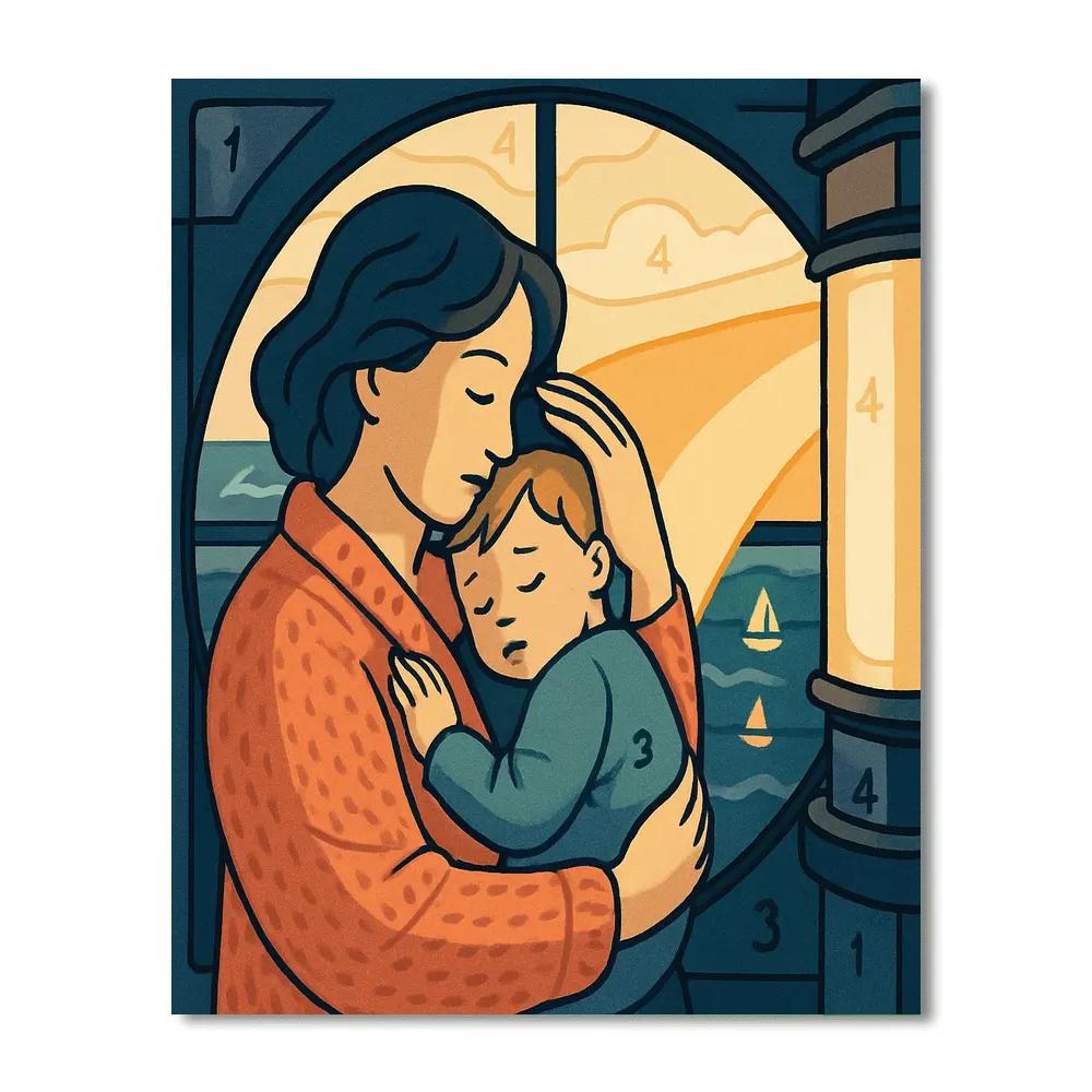 Lighthouse Mother Nightwatch Embrace Number painting