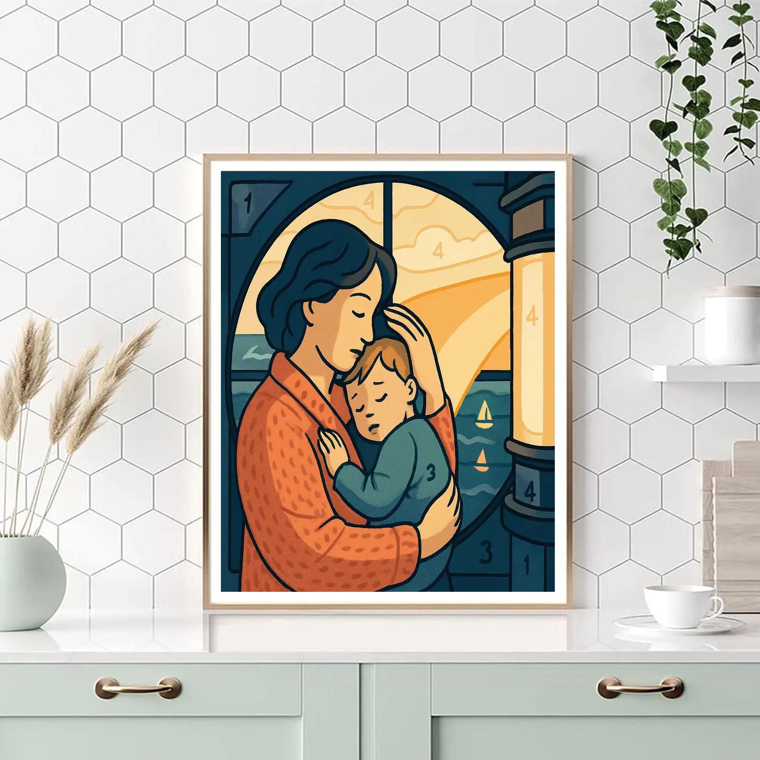 Lighthouse Mother Nightwatch Embrace Number painting