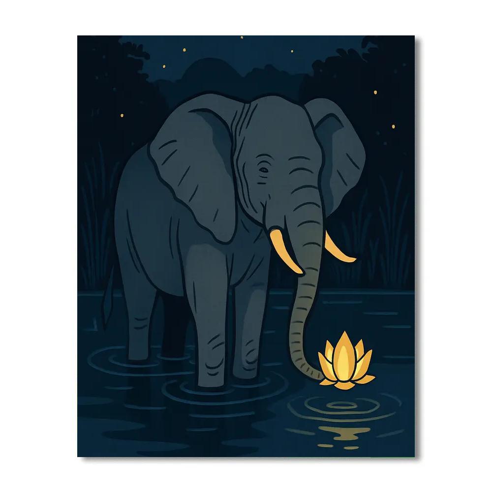 Lanternlit Elephant River Vigil Painting by numbers kit