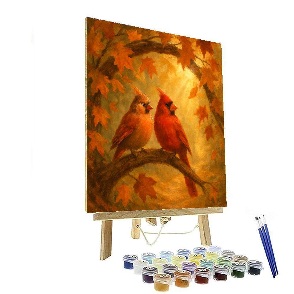 Autumn Cardinals In A Maple Archway Paint by numbers kits