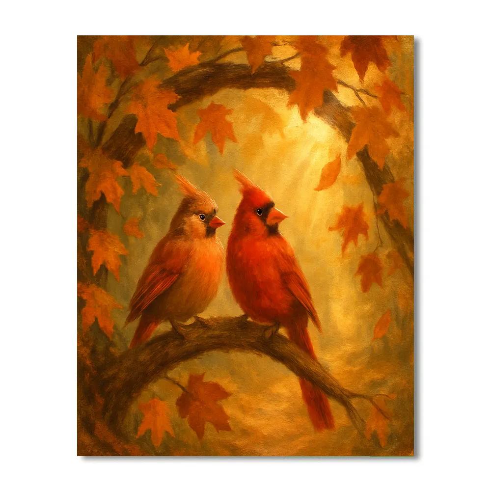 Autumn Cardinals In A Maple Archway Paint by numbers kits