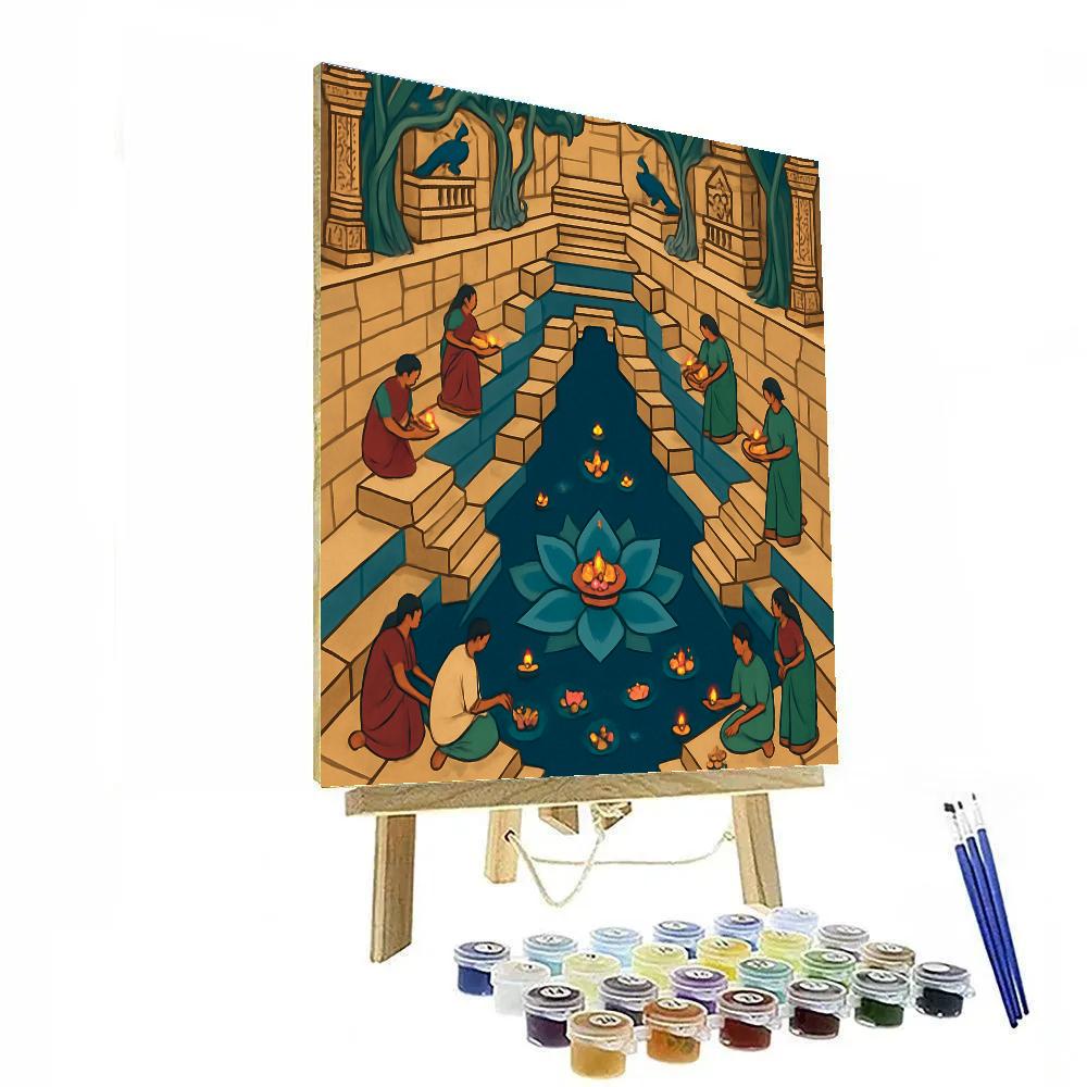 Lotus Crowned Stepwell India Crafted Painting by numbers kit