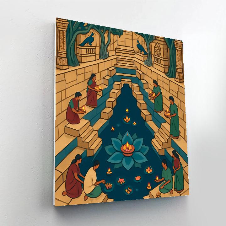 Lotus Crowned Stepwell India Crafted Painting by numbers kit