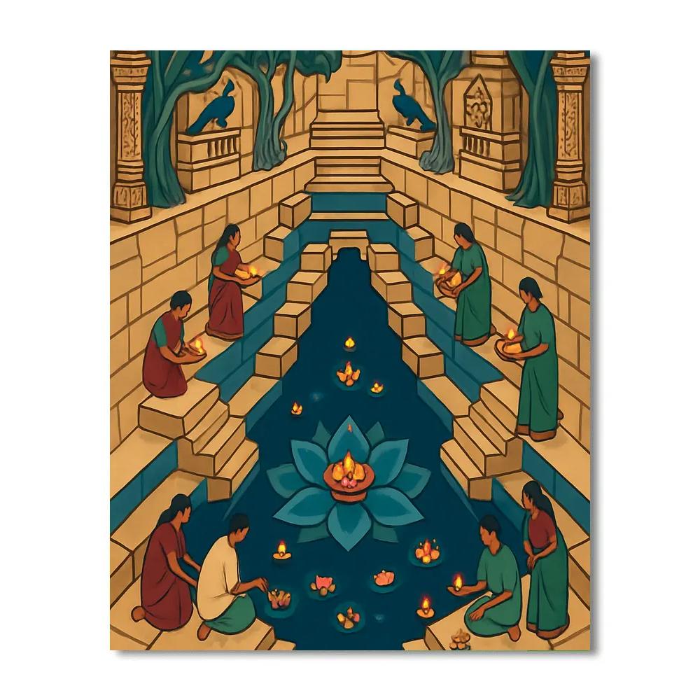 Lotus Crowned Stepwell India Crafted Painting by numbers kit