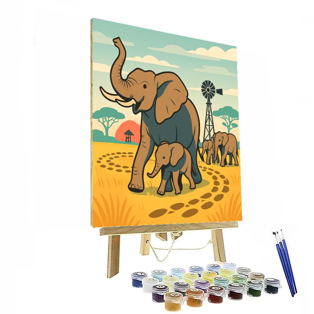 Savannah Windmill Elephant Parade Painting by numbers kit