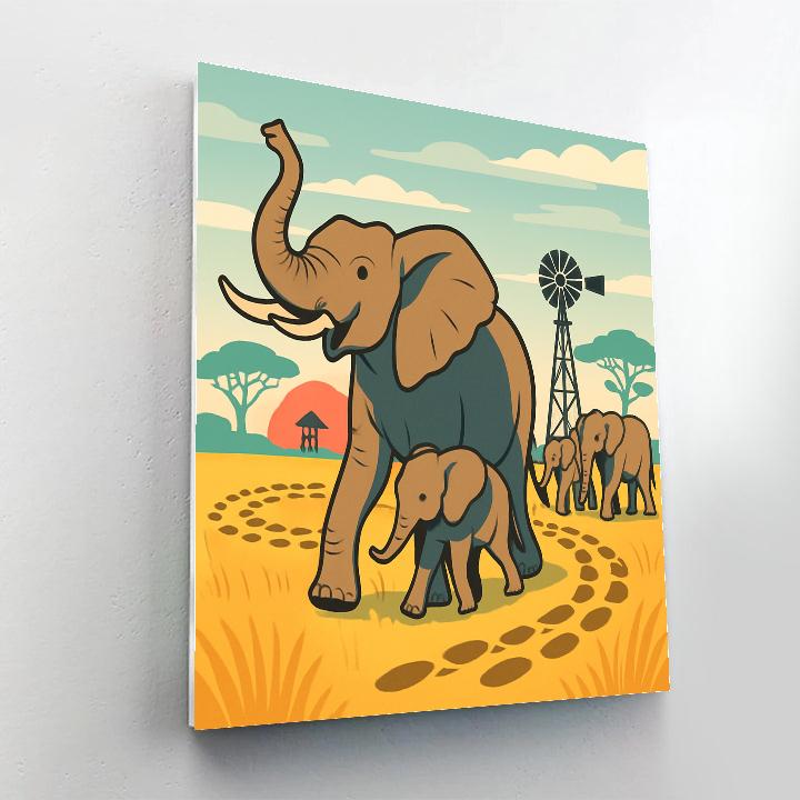 Savannah Windmill Elephant Parade Painting by numbers kit