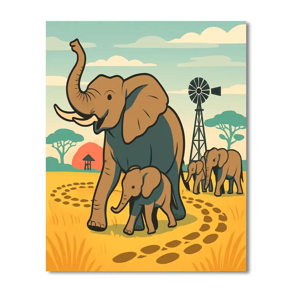 Savannah Windmill Elephant Parade Painting by numbers kit