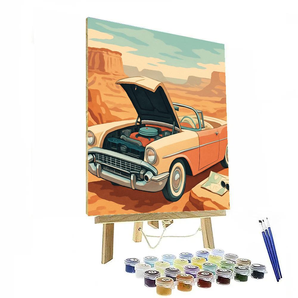 Sunlit Desert Overlook With Cars paint by number