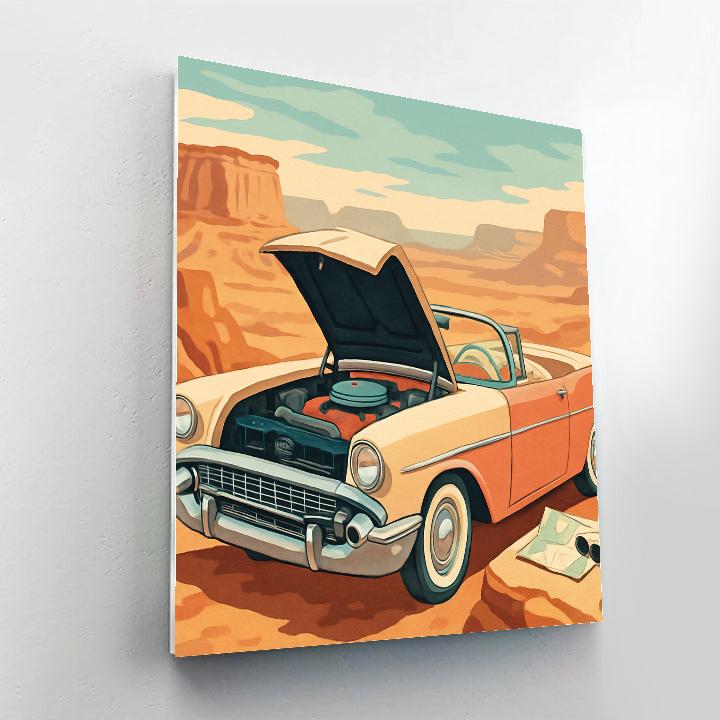 Sunlit Desert Overlook With Cars paint by number