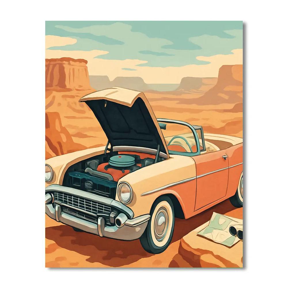 Sunlit Desert Overlook With Cars paint by number