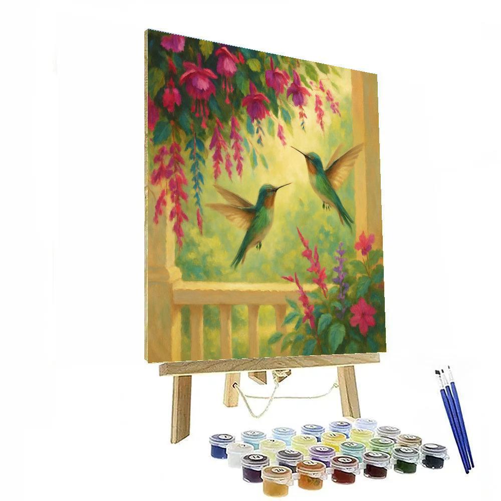 Hummingbirds In A Cozy Porch Flower Cascade paint by numbers