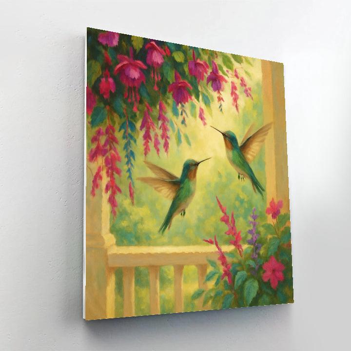Hummingbirds In A Cozy Porch Flower Cascade paint by numbers