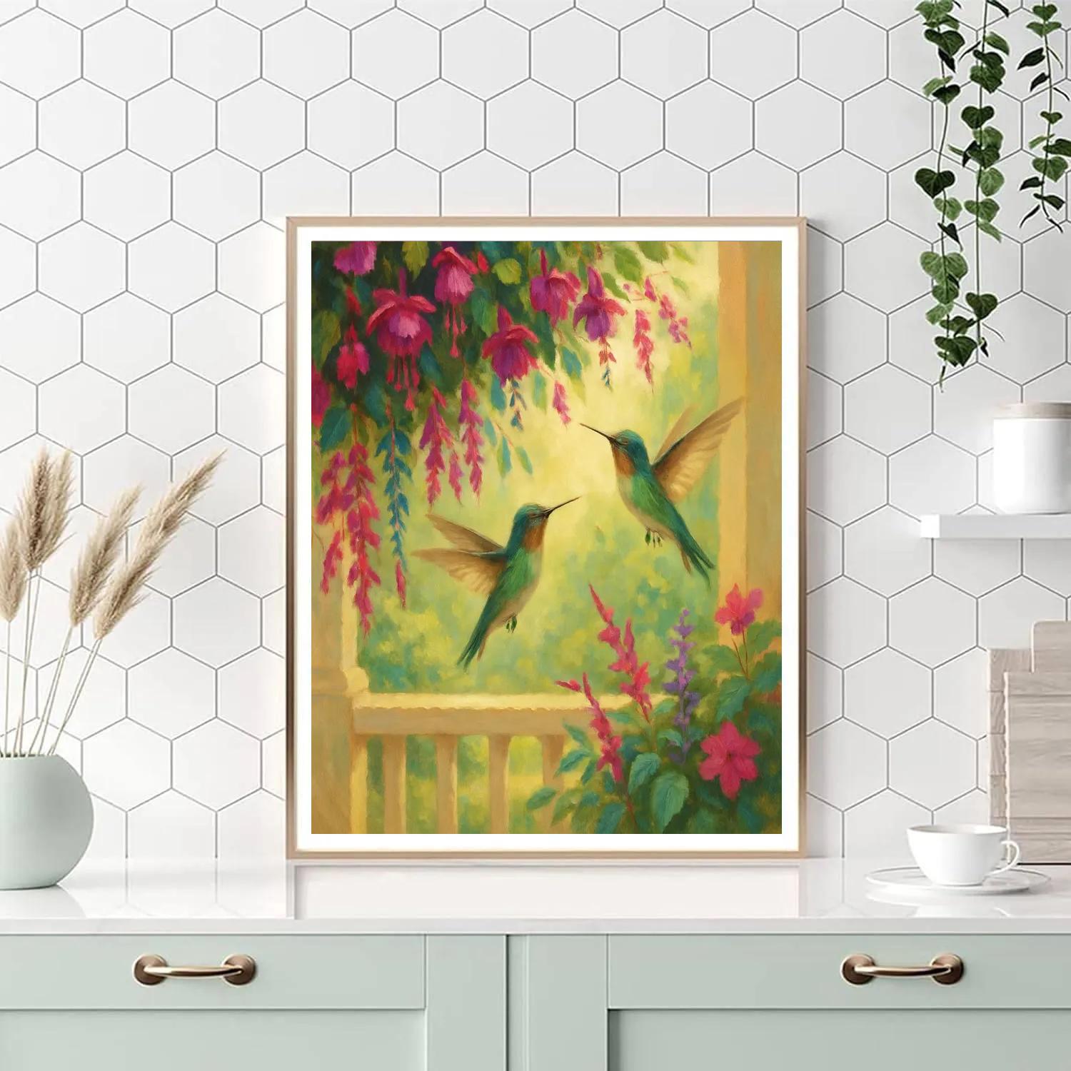 Hummingbirds In A Cozy Porch Flower Cascade paint by numbers