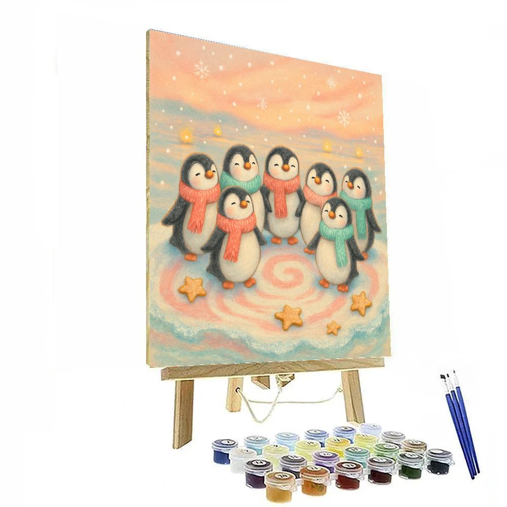 Penguin Carolers On The Candy Ice Floe Numbered painting kits