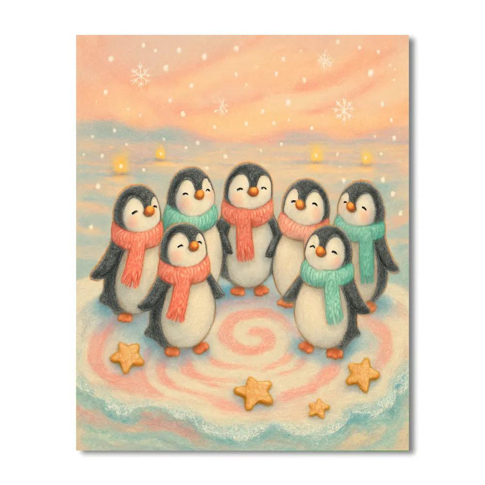 Penguin Carolers On The Candy Ice Floe Numbered painting kits
