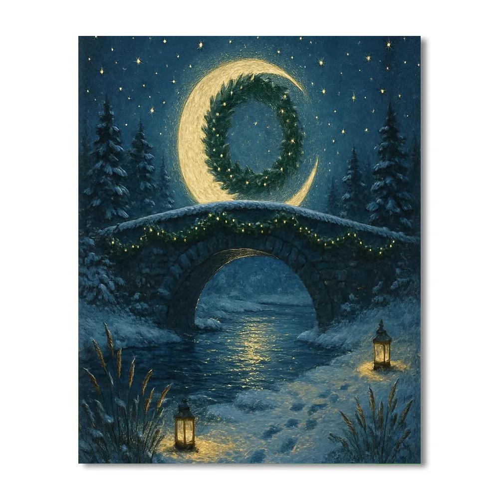 Wreath Moon Over The Old Stone Bridge Paint by numbers art