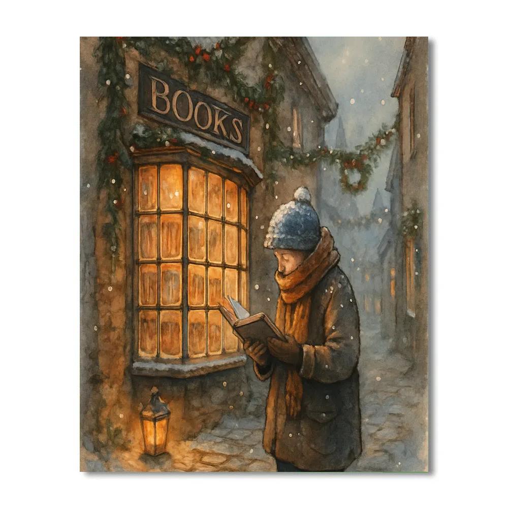 The Silent Holiday Bookshop Alley Painting by numbers kit