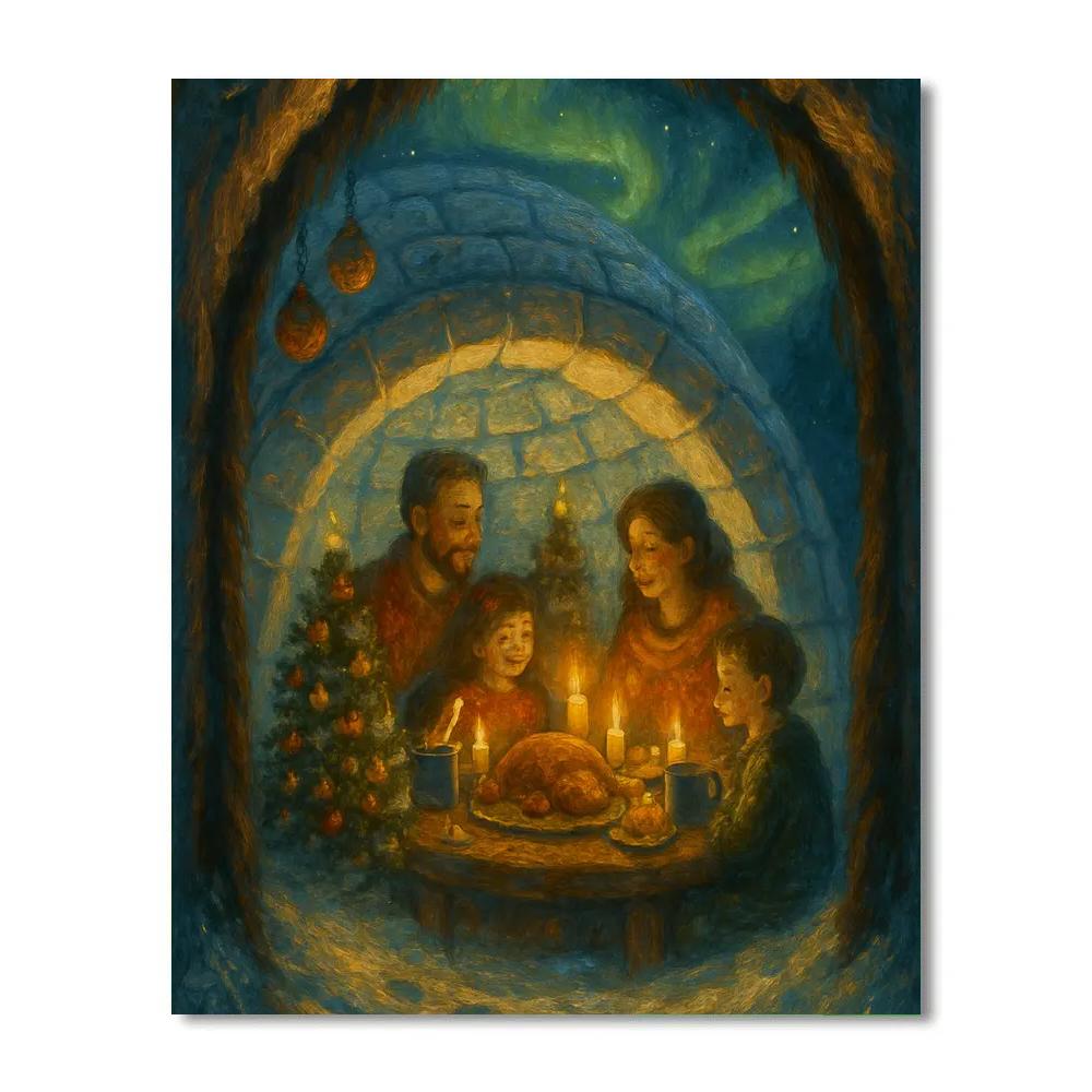 Candlelit Igloo Feast Under The Northern Lights paint by number