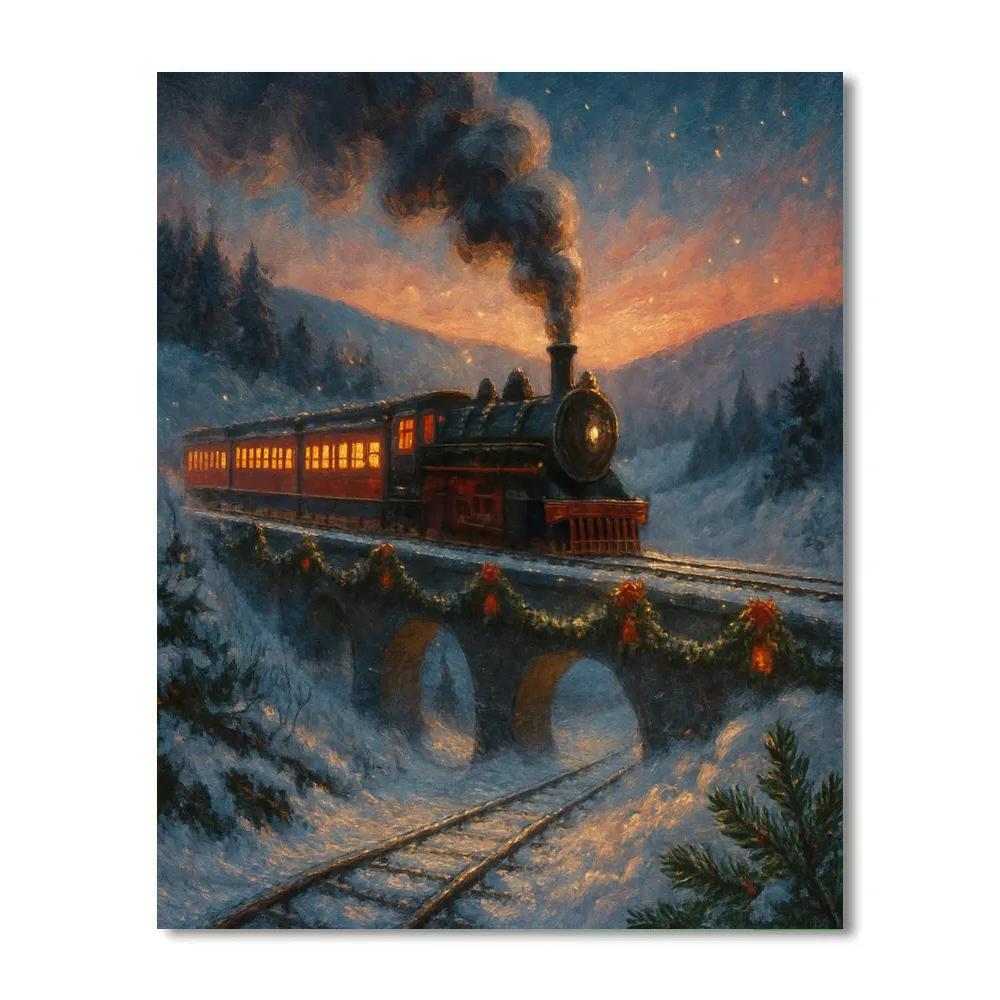 The Winter Train With Gift Car Lights paint by numbers