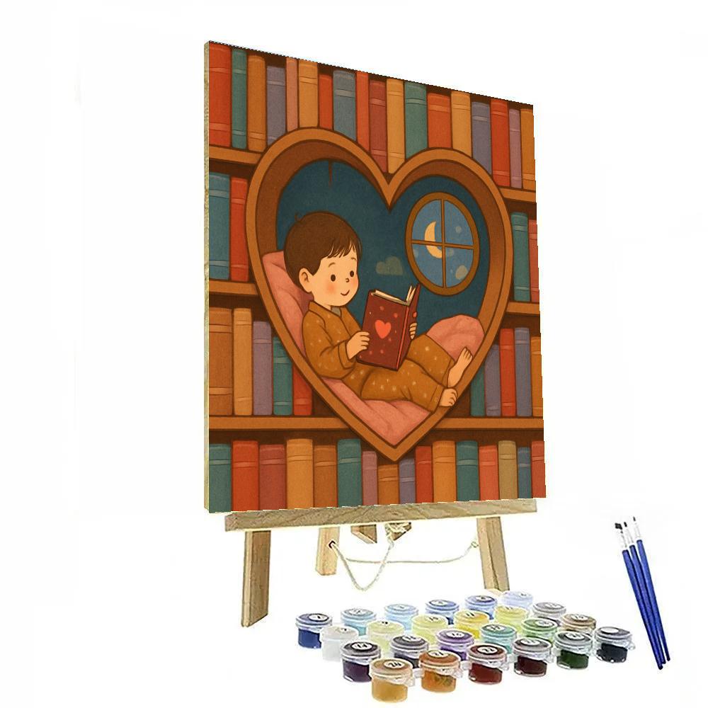 Heart Shaped Library Nook Valentines Day Reading Numbered painting kits