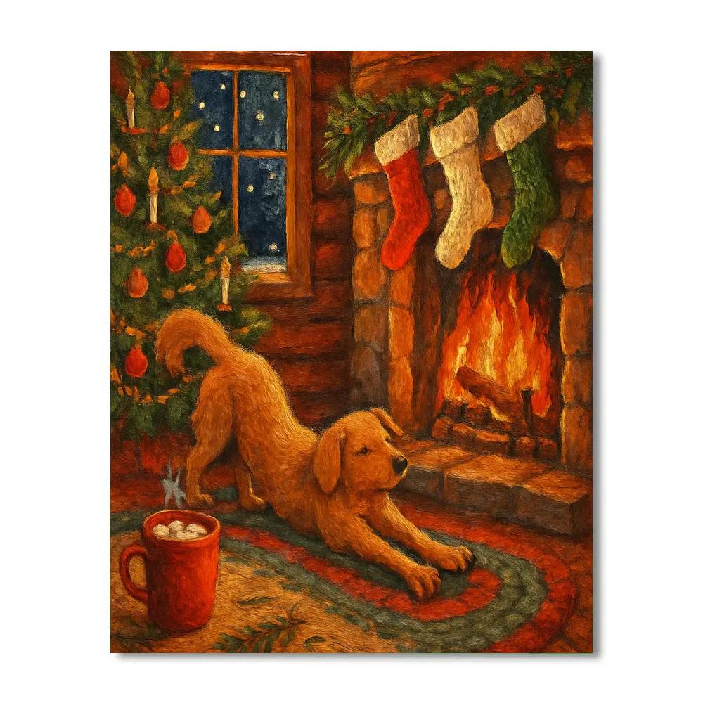 Hearthside Stockings In The Forest Cabin Paint by numbers art