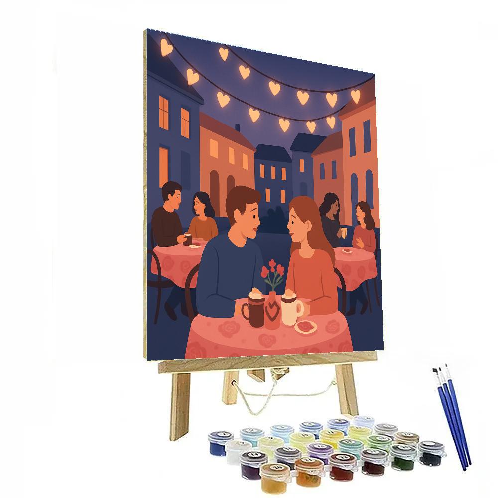 Cafe Terrace In Valentines Day Twilight paint by color