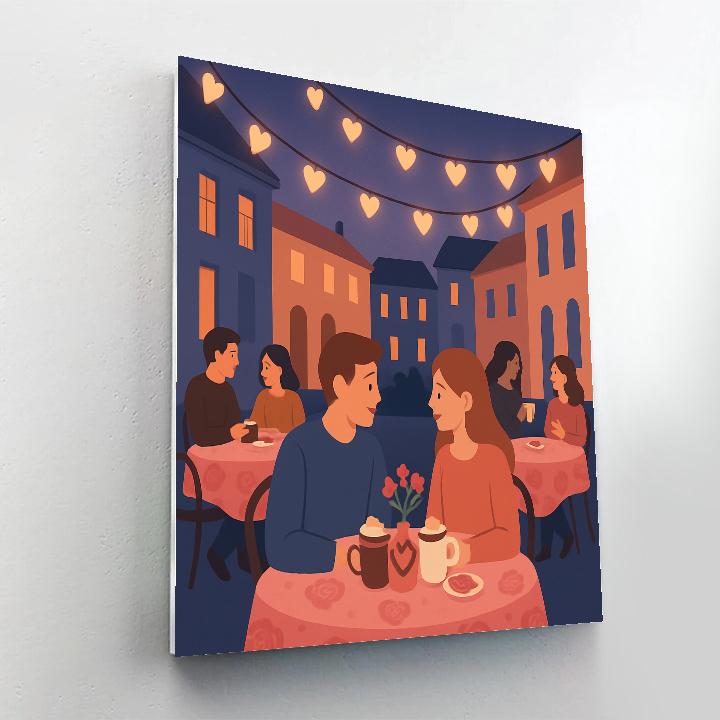Cafe Terrace In Valentines Day Twilight paint by color