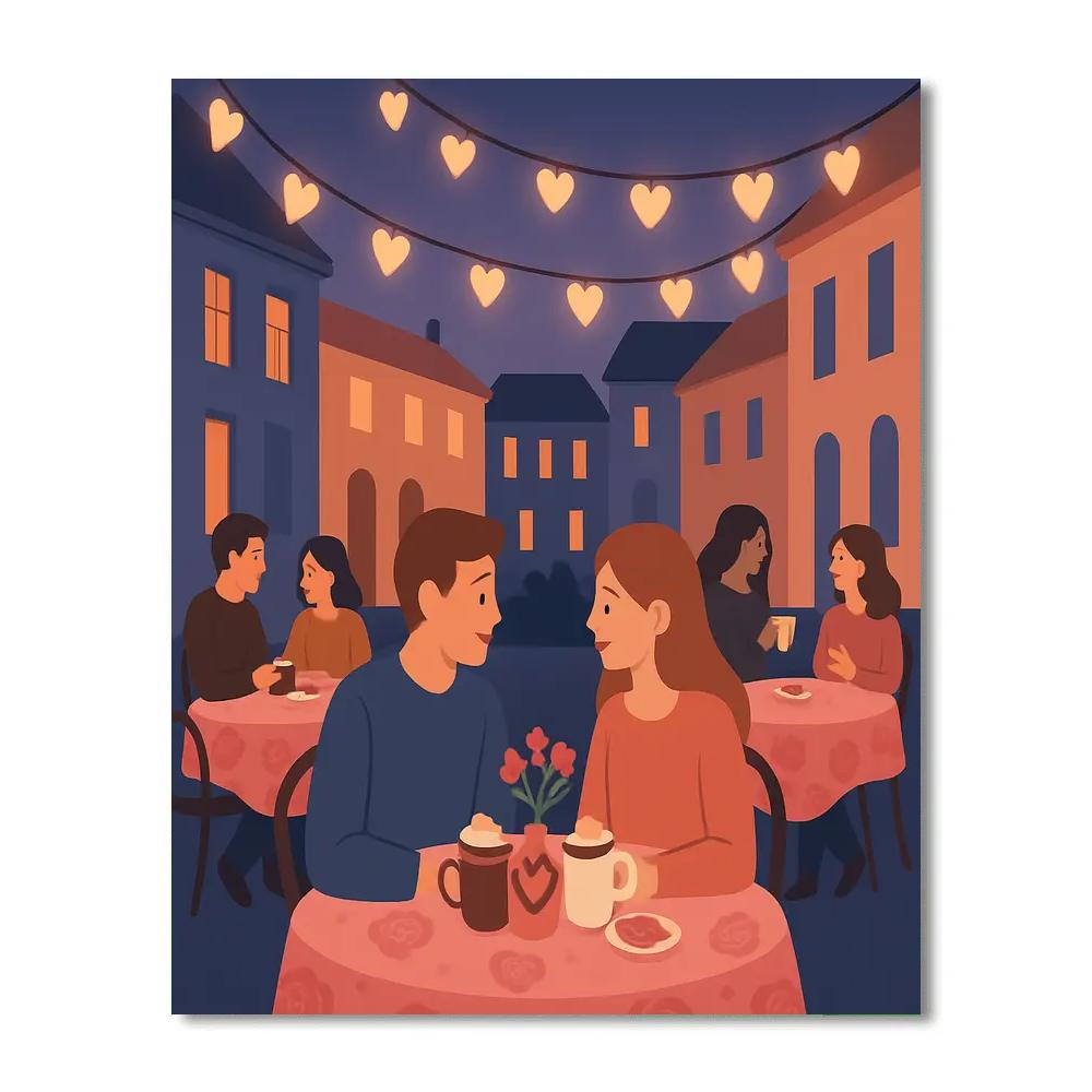 Cafe Terrace In Valentines Day Twilight paint by color