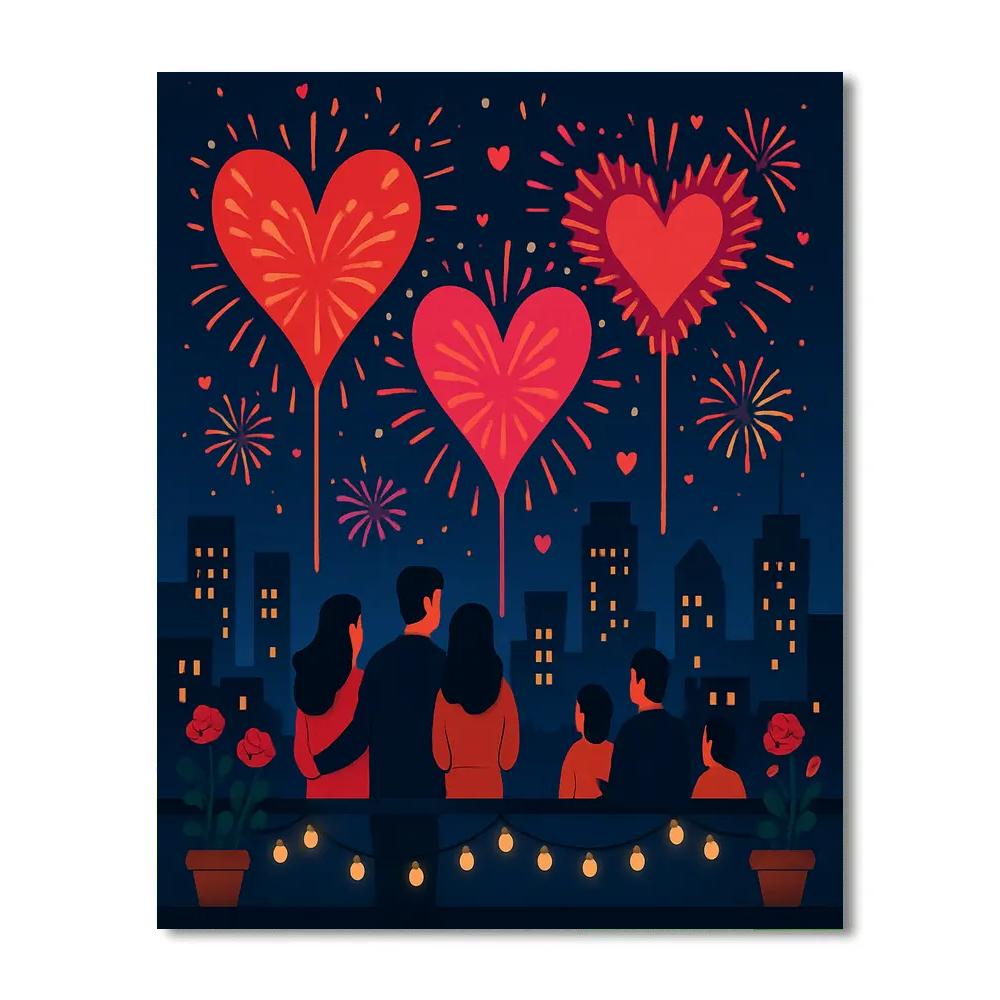 Skyline Fireworks Valentines Day Finale Paint by numbers art