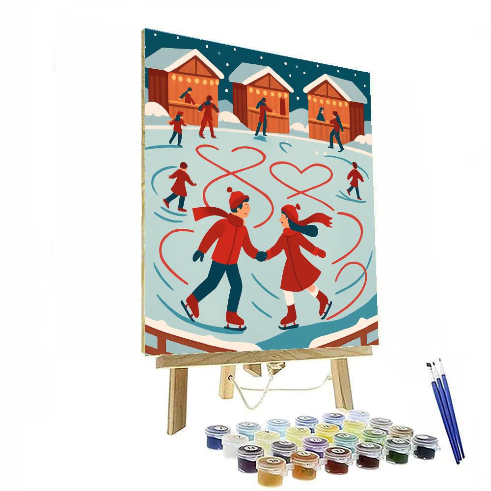 Valentines Day Ice Skating Ribbon Trail Paint by numbers art