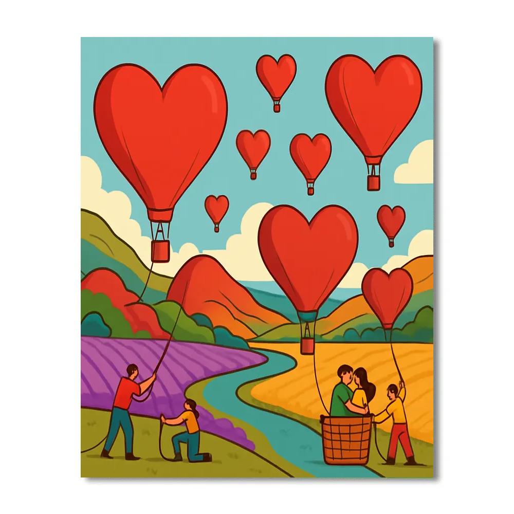 Valentines Day Hot Air Balloon Harbor Numbered painting kits