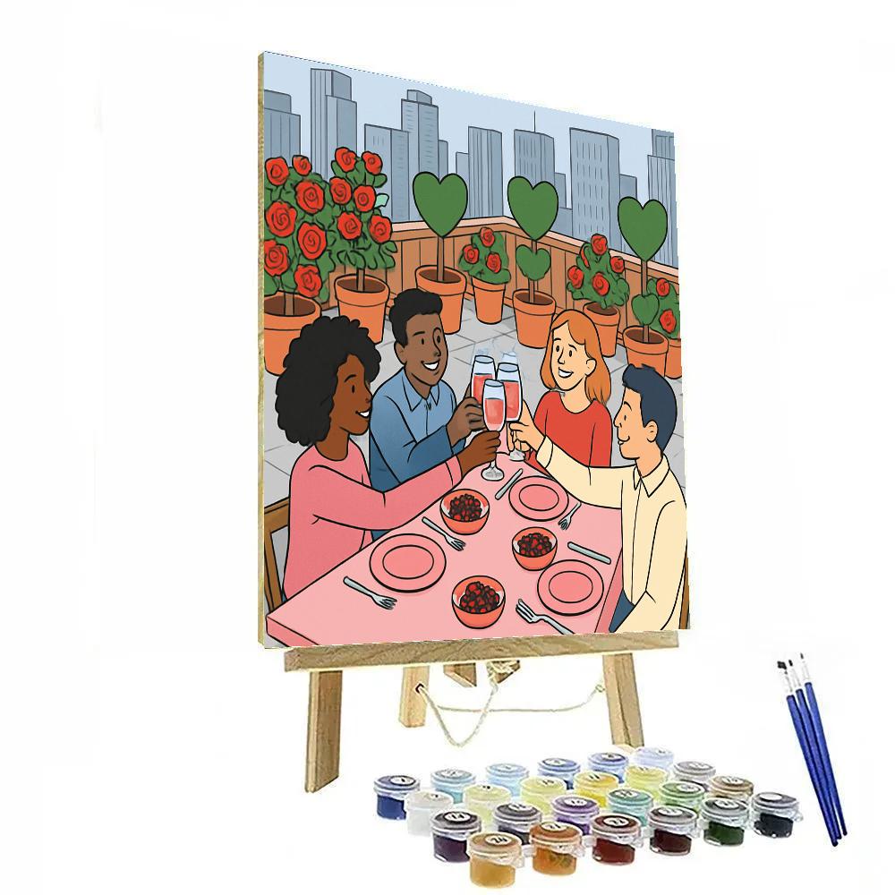 Valentines Day City Rooftop Garden Brunch paint by numbers