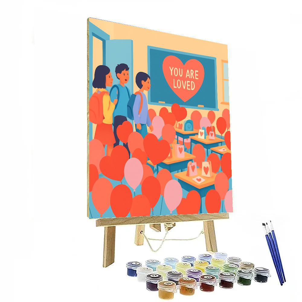 Valentines Day Balloon Filled Classroom Surprise Paint by numbers art