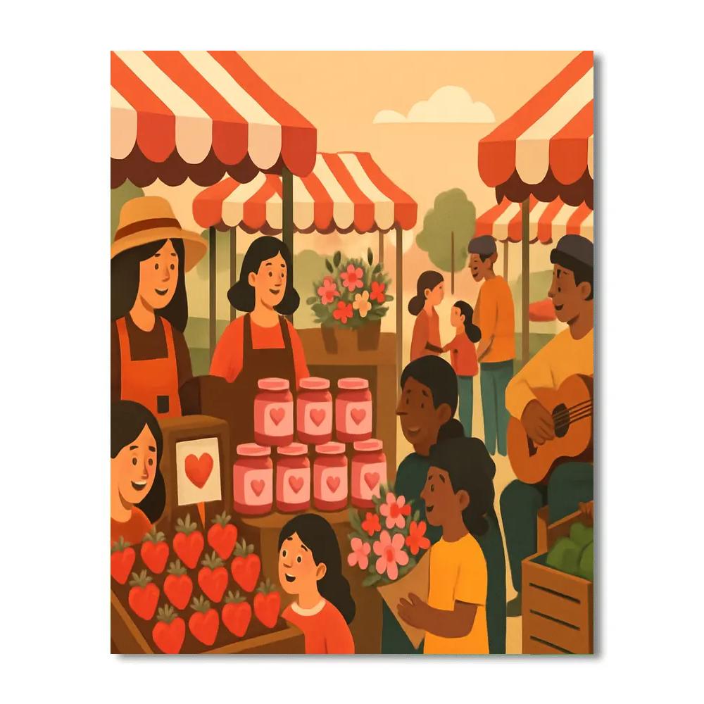 Valentines Day Farmers Market Breakfast painting number kit