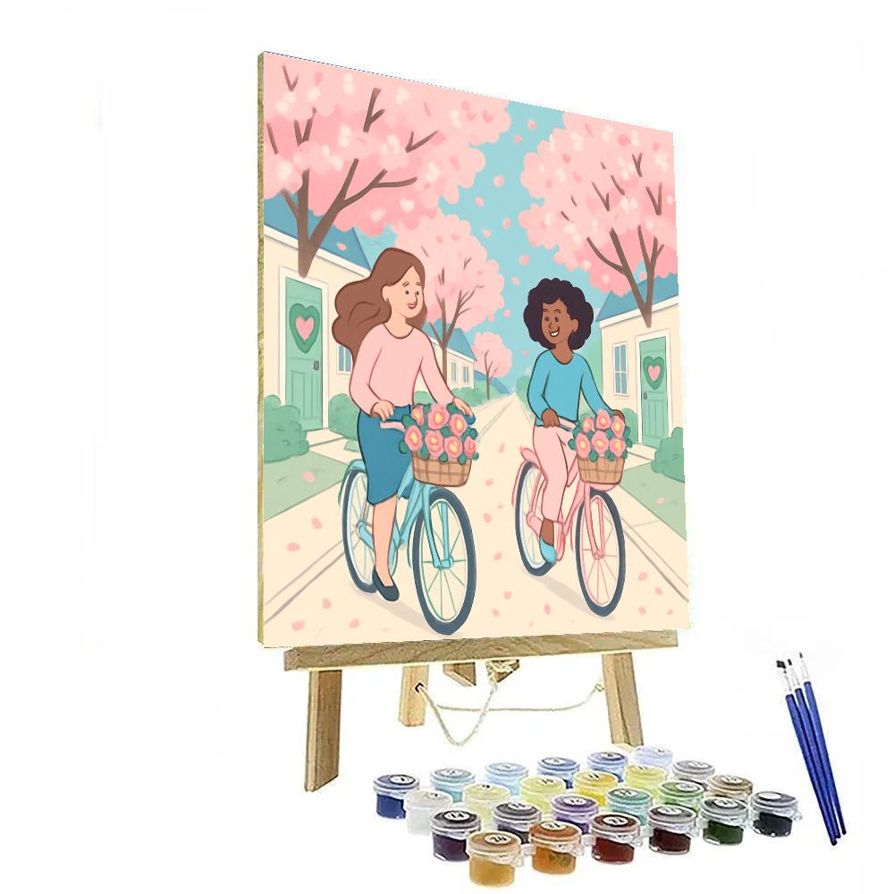 Valentines Day Bike Ride Through Blossom Lane Painting by numbers kit
