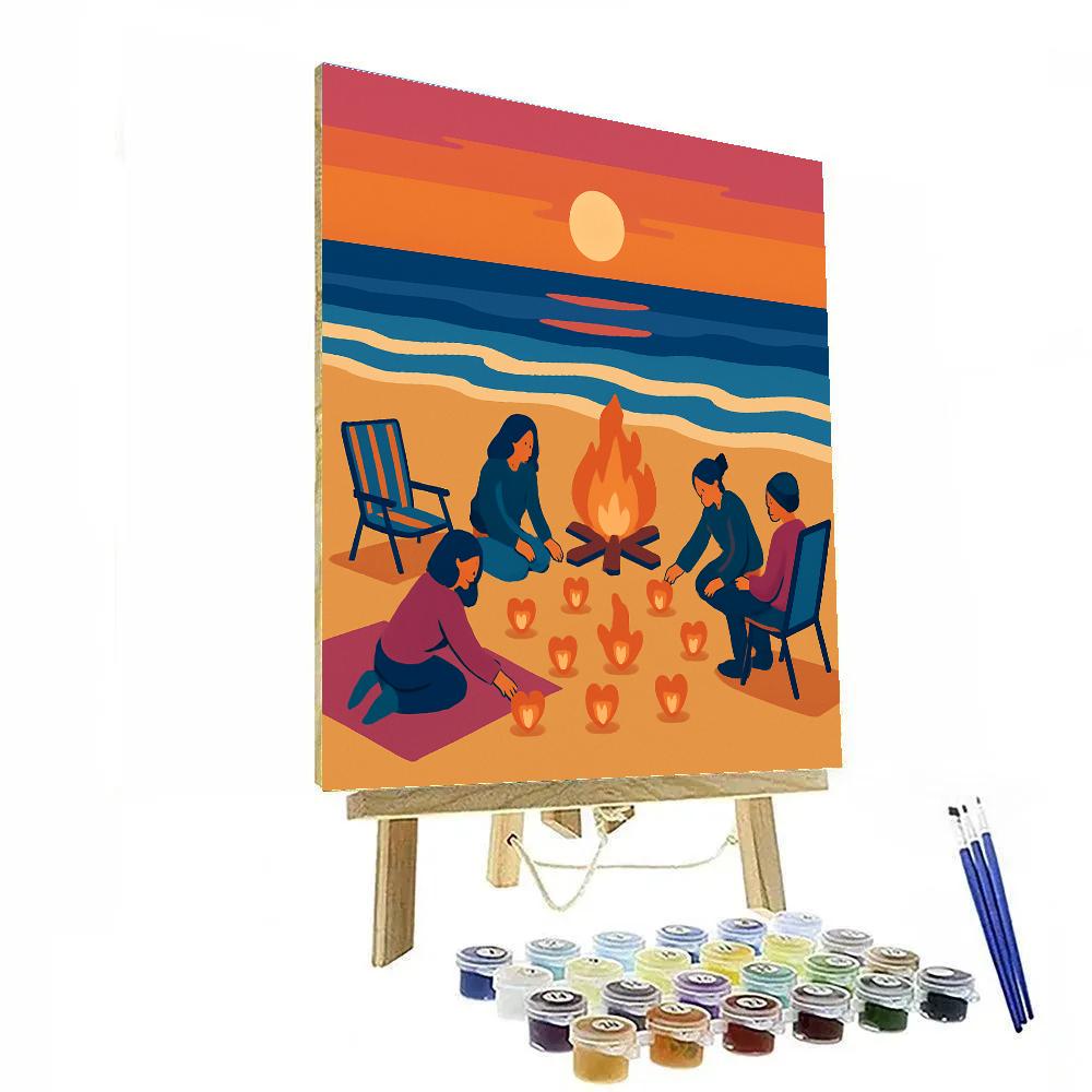 Valentines Day Beach Bonfire Glow paint by numbers