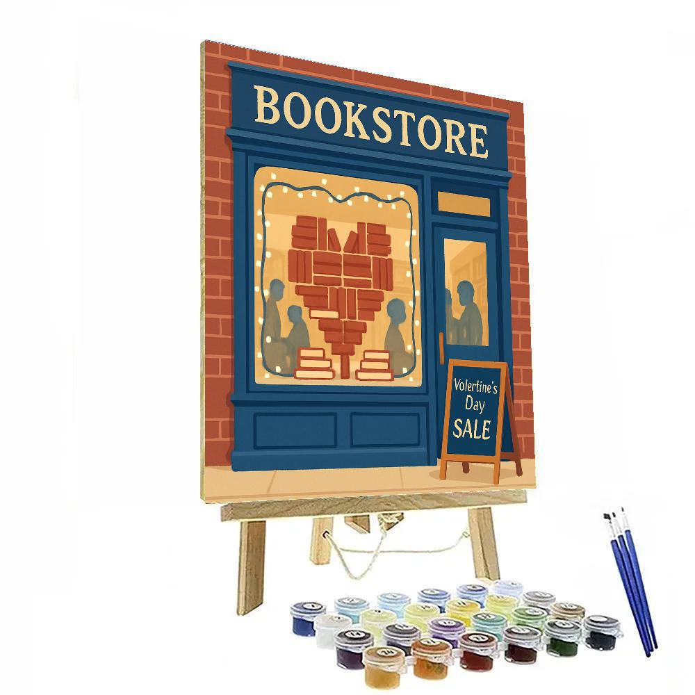 Valentines Day Bookstore Window Display Numbered painting kits