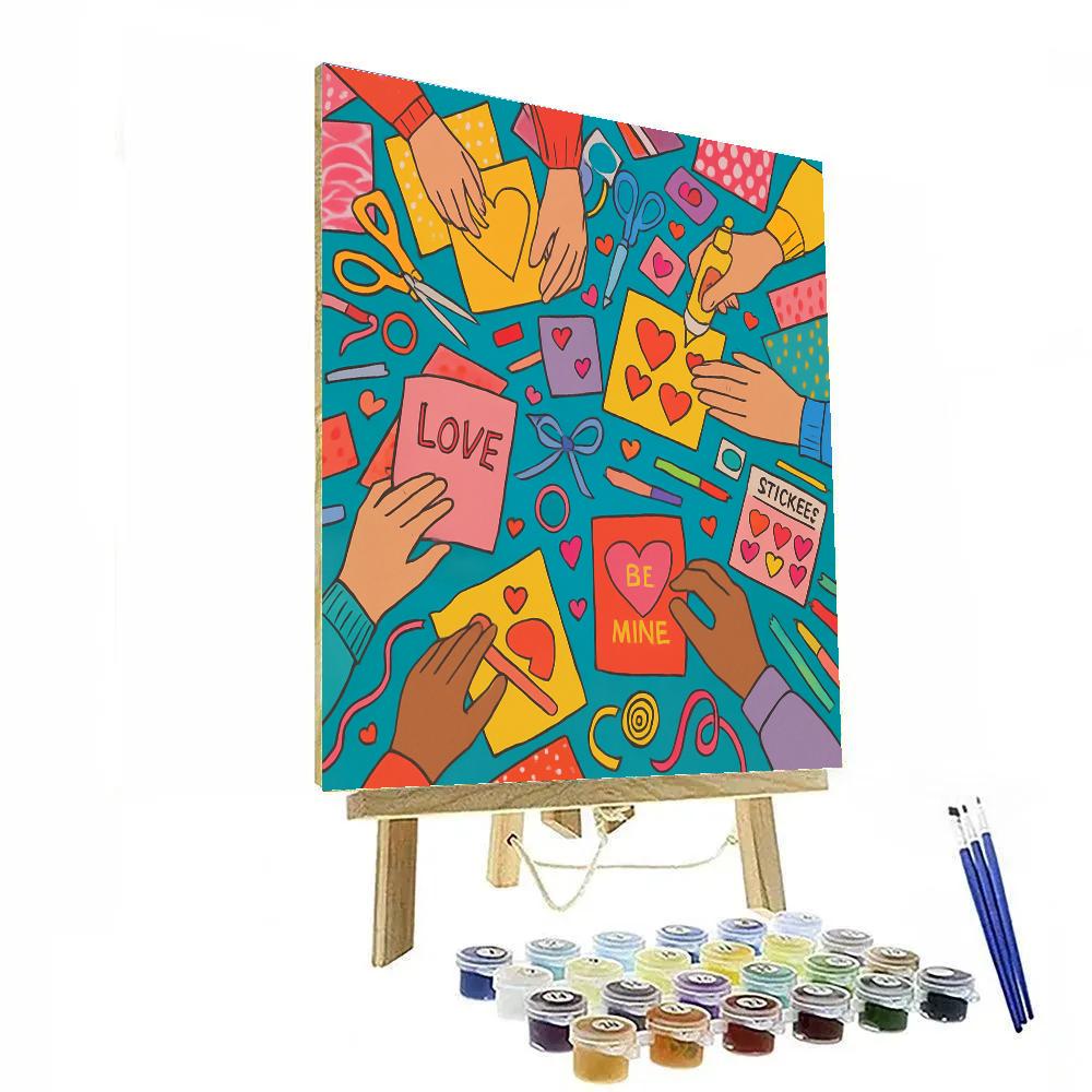 Valentines Day Handmade Card Craft Table paint by number