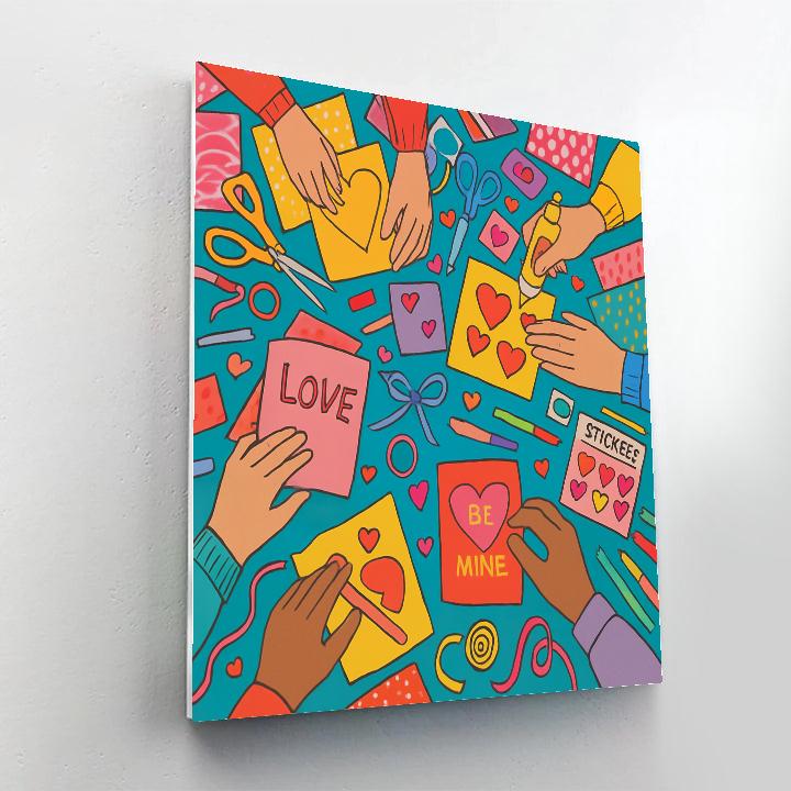 Valentines Day Handmade Card Craft Table paint by number