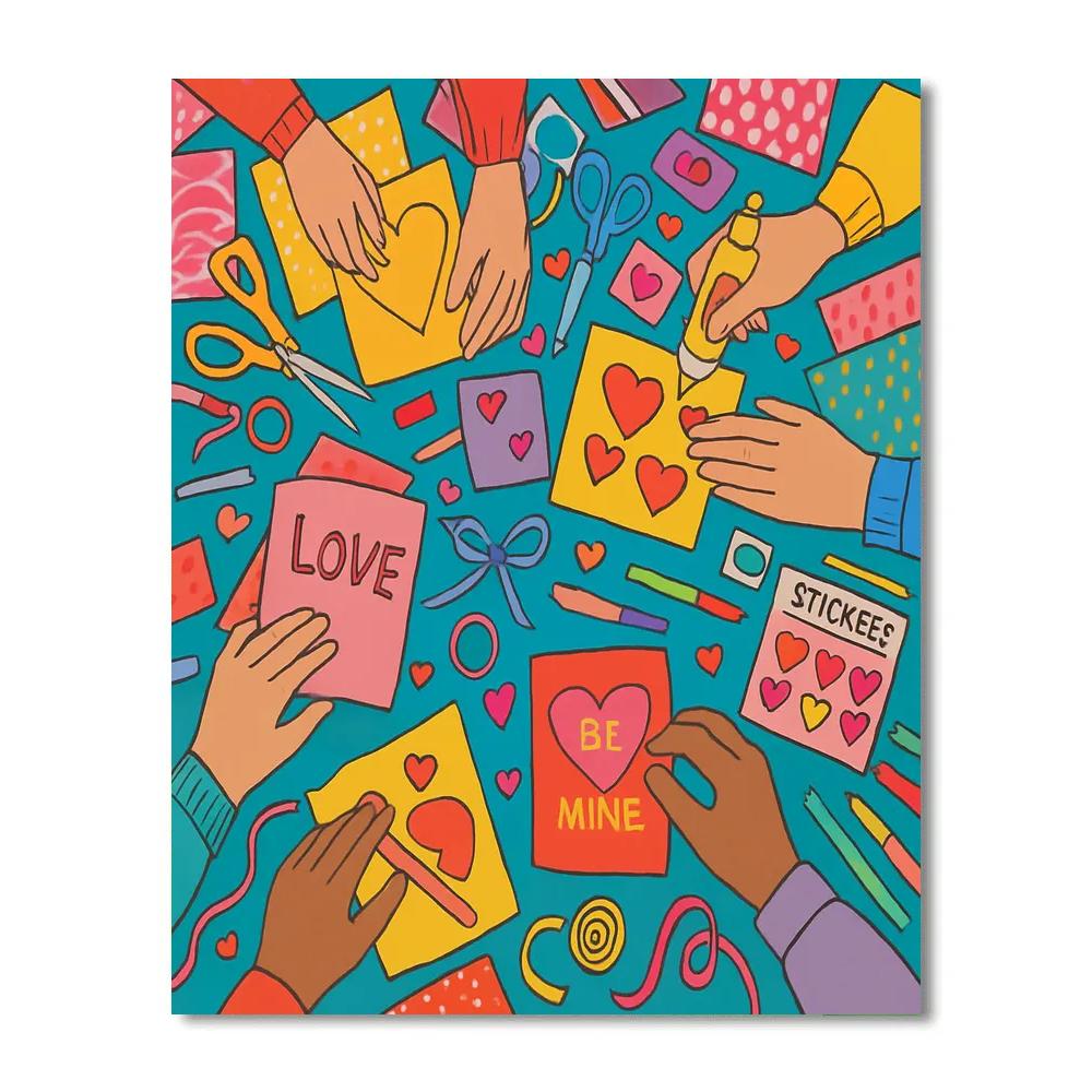 Valentines Day Handmade Card Craft Table paint by number