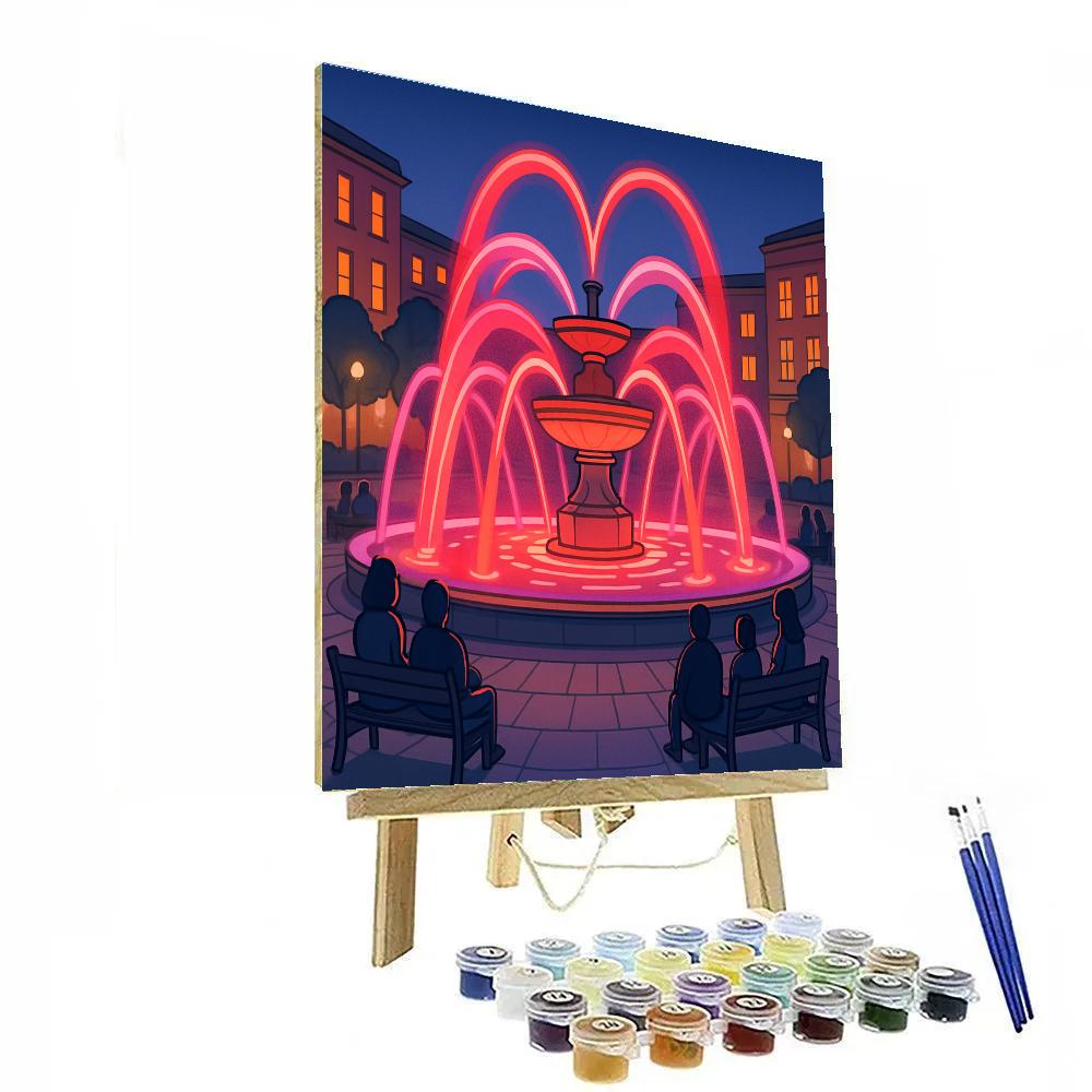 Valentines Day City Fountain Light Show Number painting
