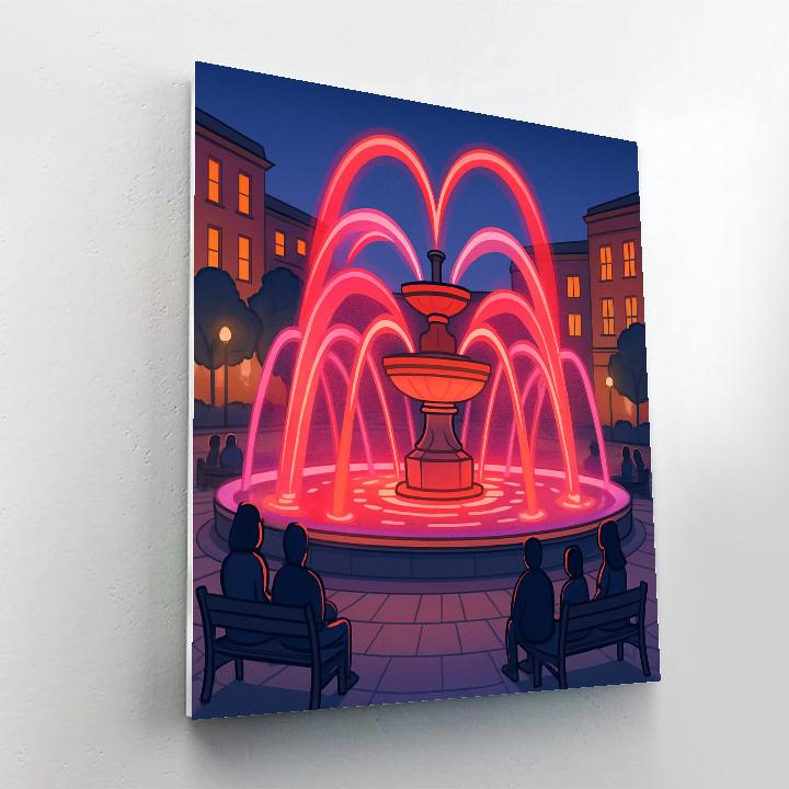 Valentines Day City Fountain Light Show Number painting