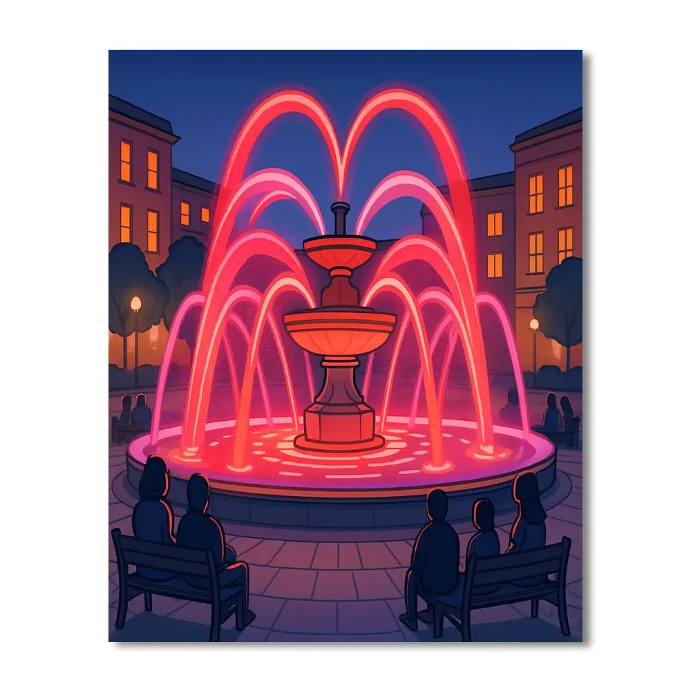 Valentines Day City Fountain Light Show Number painting