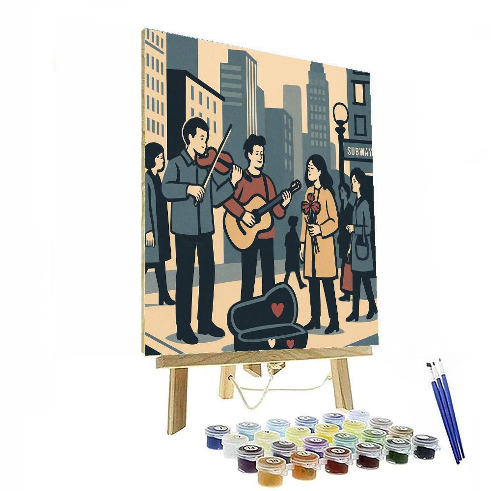 Valentines Day City Street Buskers Serenade painting number kit