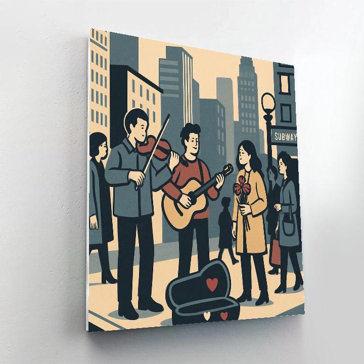 Valentines Day City Street Buskers Serenade painting number kit